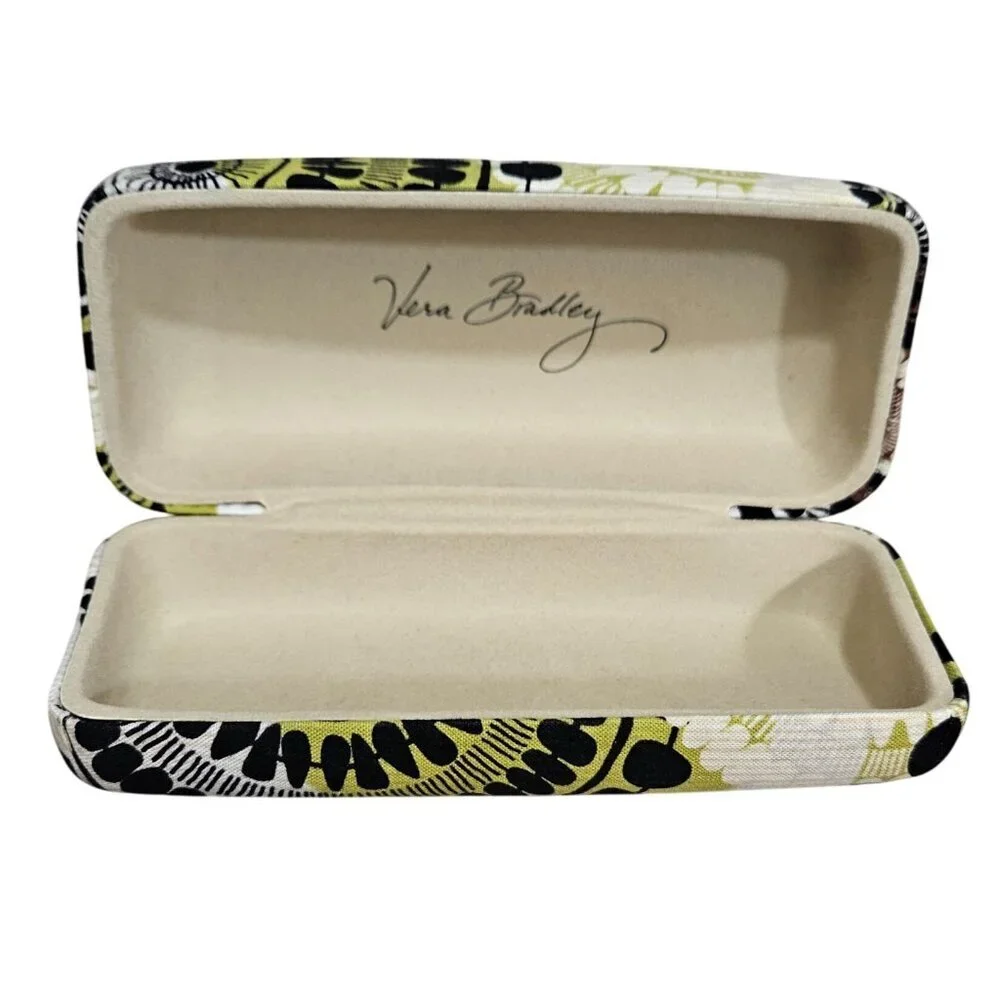Vera Bradley Hard Eyeglass Case With Floral Pattern In Yellow Black Brown Fabric